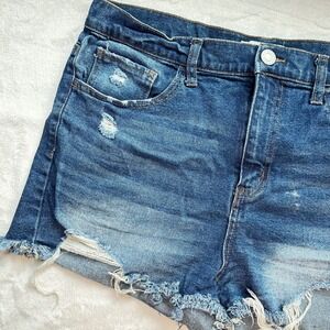 SO Vintage Stretch Mom Shorts High Rise Distressed Denim Blue Size 15